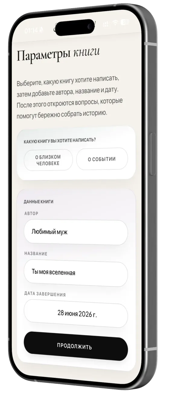 Экран стартовых настроек: имя, название, сроки